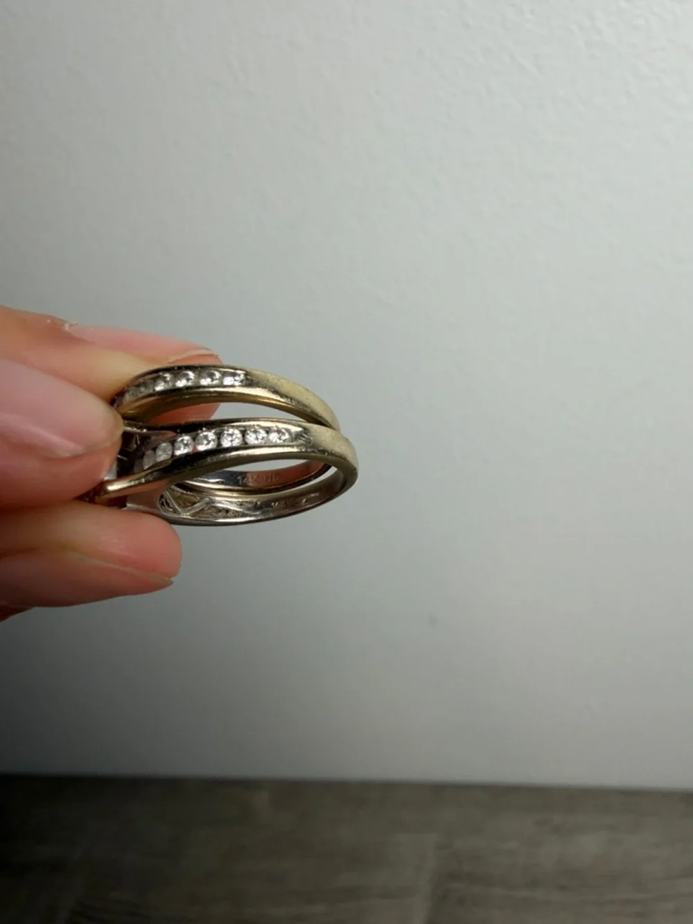 Wedding Band & Engagement Ring Set 14k Gold Diamonds - Picture 5 of 7